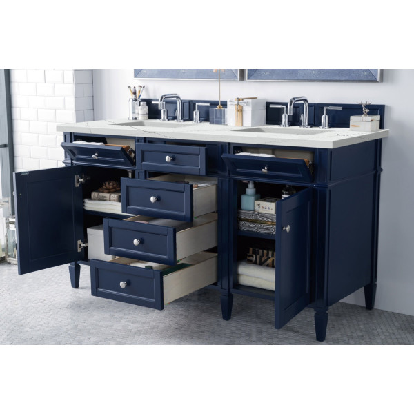 James Martin 650-V60D-VBL-3 Brittany 60" Victory Blue Double Vanity w/ Top