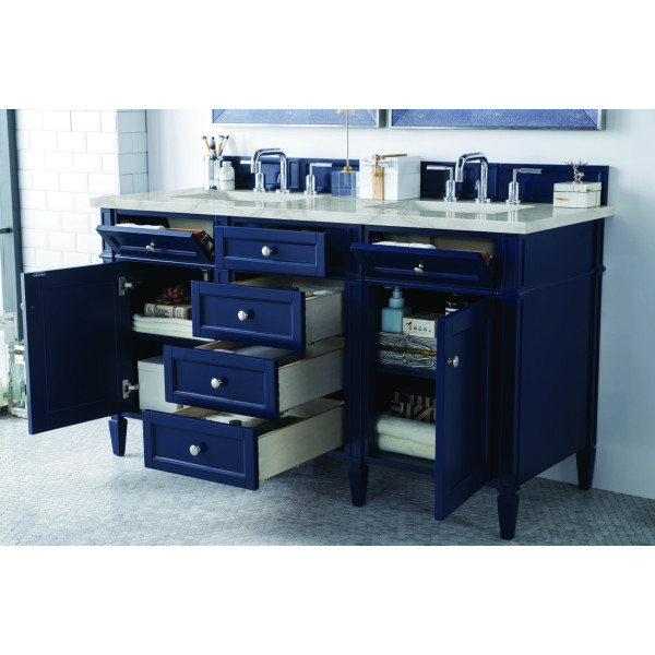 James Martin 650-V60D-VBL-3VSL Brittany Double Vanity Victory Bleu w/ Quartz Top