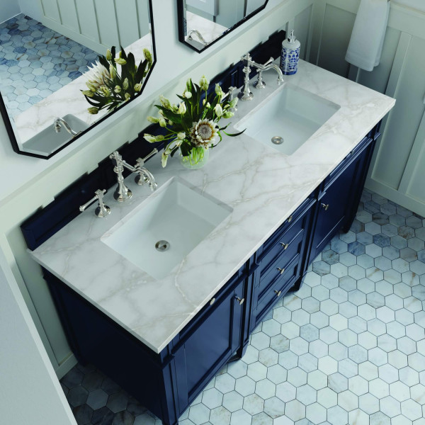 James Martin 650-V60D-VBL-3VSL Brittany Double Vanity Victory Bleu w/ Quartz Top