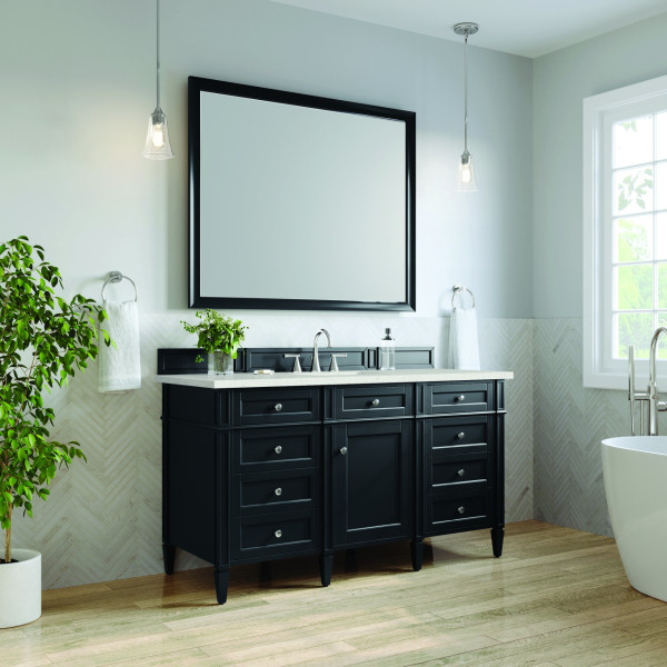 James Martin 650-V60S-BKO-3LDL Brittany Single Vanity Black Onyx w/ Quartz Top