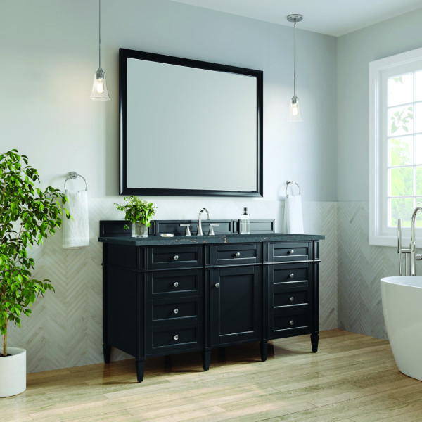 James Martin 650-V60S-BKO-3PBL Brittany Single Vanity Black Onyx w/ Quartz Top