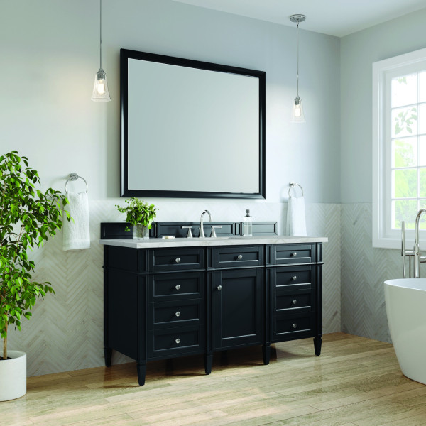 James Martin 650-V60S-BKO-3VSL Brittany Single Vanity Black Onyx w/ Quartz Top