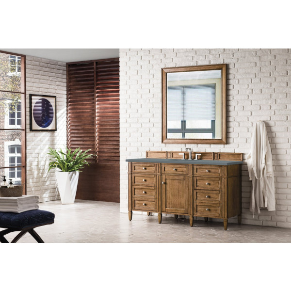 James Martin 650-V60S-SBR-3 Brittany 60" Saddle Brown Single Vanity Quartz Top