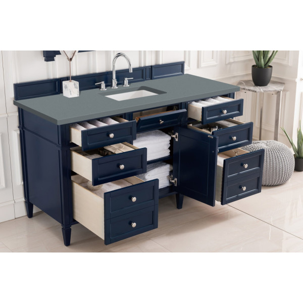 James Martin 650-V60S-VBL-3 60 Inch Victory Blue Single Vanity w/ 3 CM Top