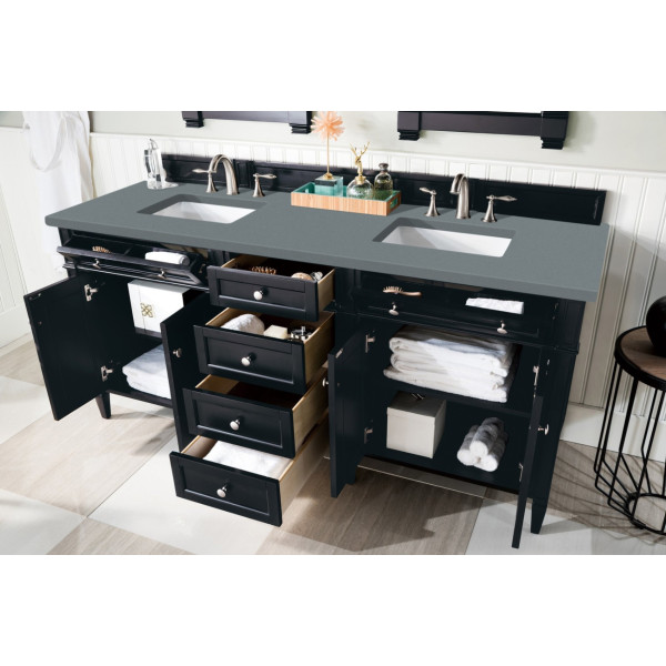 James Martin 650-V72-BKO-3 Brittany 72" Black Onyx Double Vanity w/ CM Top
