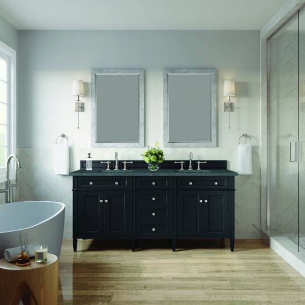 James Martin 650-V72-BKO-3PBL Double Vanity Black w/ Parisien Bleu Quartz Top