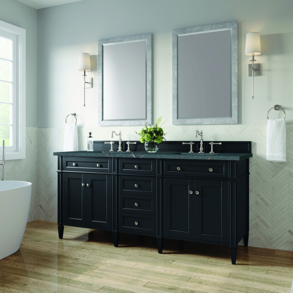 James Martin 650-V72-BKO-3PBL Double Vanity Black w/ Parisien Bleu Quartz Top