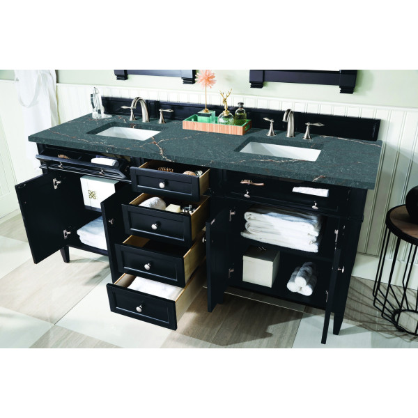 James Martin 650-V72-BKO-3PBL Double Vanity Black w/ Parisien Bleu Quartz Top