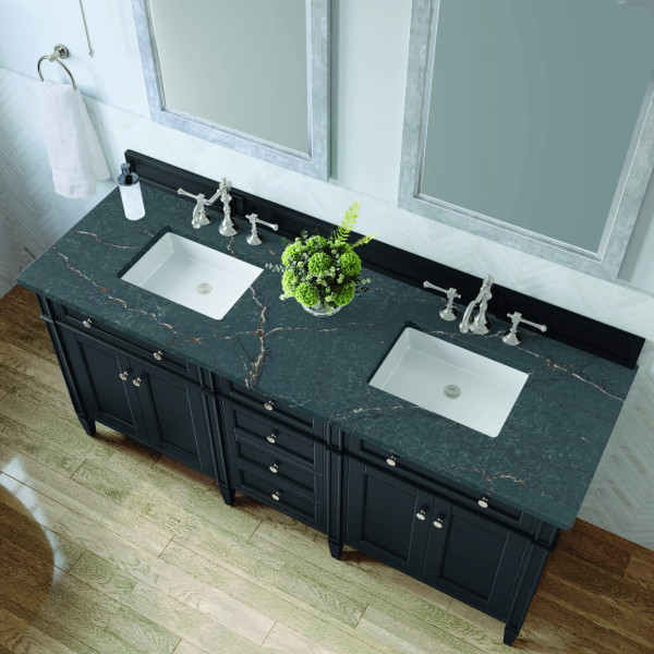 James Martin 650-V72-BKO-3PBL Double Vanity Black w/ Parisien Bleu Quartz Top