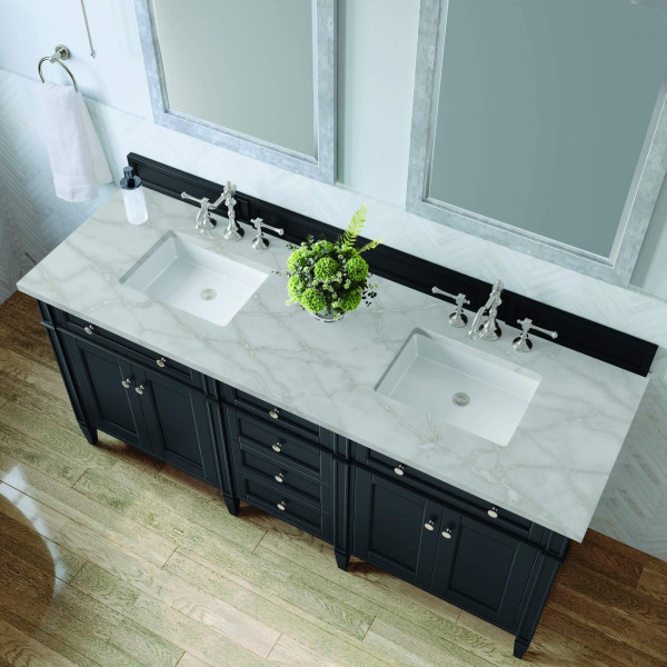 James Martin 650-V72-BKO-3VSL Double Vanity Black Onyx w/ Silver Quartz Top