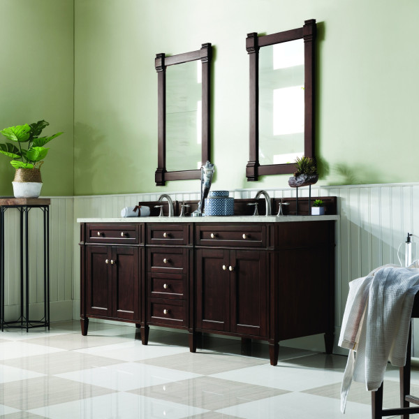 James Martin 650-V72-BNM-3LDL Double Vanity Burnished Mahogany w/ Quartz Top