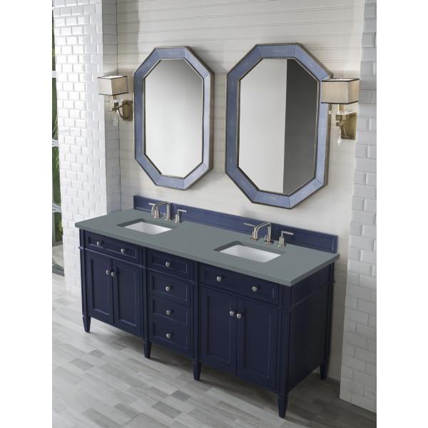 James Martin 650-V72-VBL-3 Brittany 72" Victory Blue Double Vanity w/ 3 CM Top