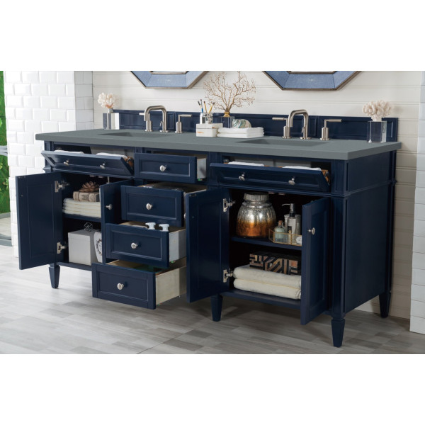 James Martin 650-V72-VBL-3 Brittany 72" Victory Blue Double Vanity w/ 3 CM Top