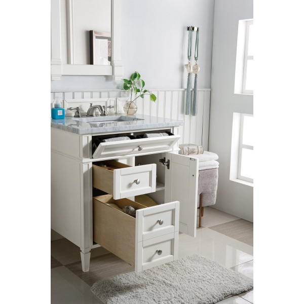 James Martin 655-V30-BW-3CAR Bright White Single Vanity With Carrara Marble Top