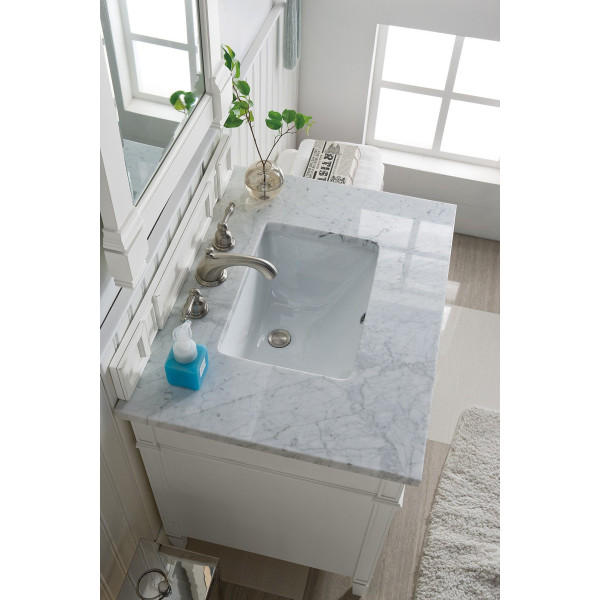 James Martin 655-V30-BW-3CAR Bright White Single Vanity With Carrara Marble Top