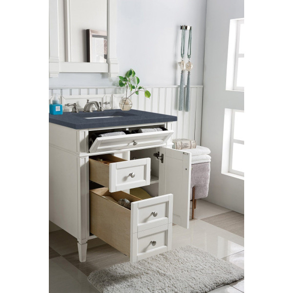James Martin 655-V30-BW-3CSP Bright White Single Vanity With Charcoal Quartz Top