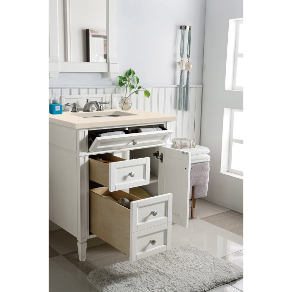 James Martin 655-V30-BW-3EMR Bright White Vanity With Eternal Marfil Quartz Top