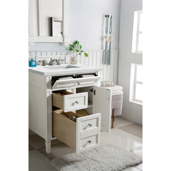 James Martin 655-V30-BW-3ENC Bright White Vanity With Ethereal Noctis Quartz Top