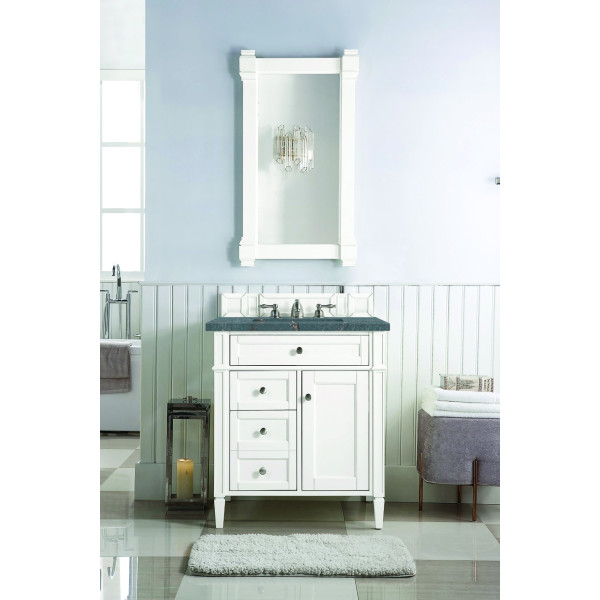 James Martin 655-V30-BW-3PBL Bright White Vanity With Parisien Bleu Quartz Top