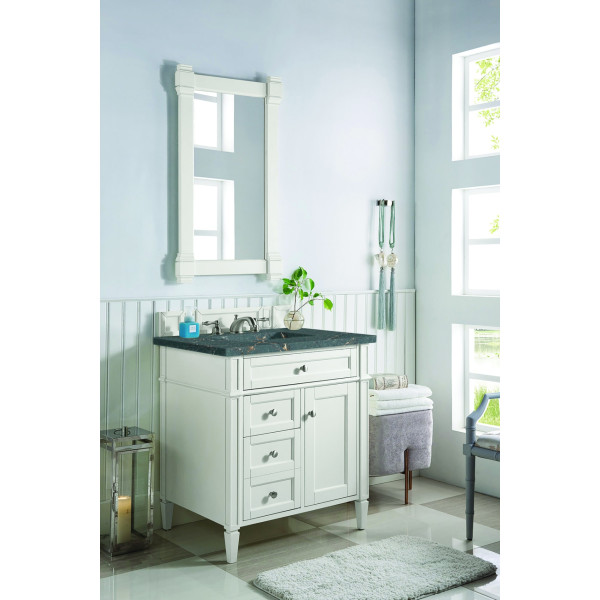 James Martin 655-V30-BW-3PBL Bright White Vanity With Parisien Bleu Quartz Top