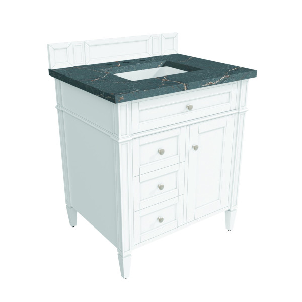 James Martin 655-V30-BW-3PBL Bright White Vanity With Parisien Bleu Quartz Top