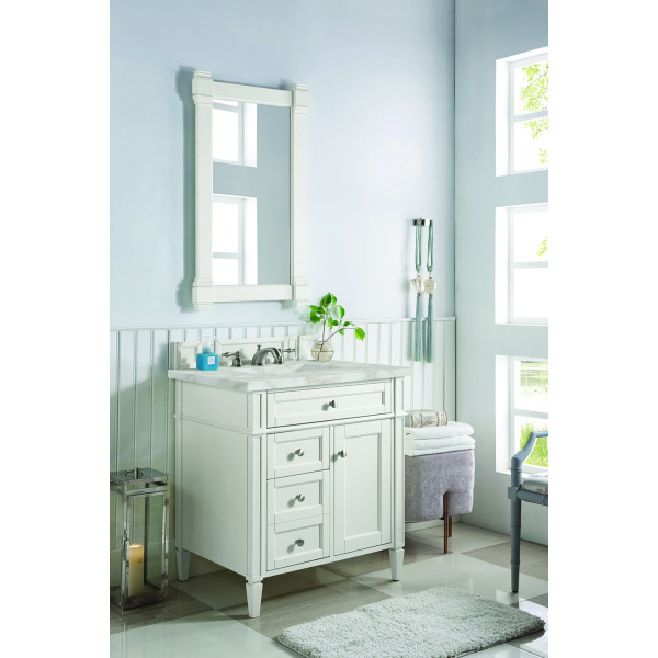 James Martin 655-V30-BW-3VSL Bright White Vanity w/ Victorian Silver Quartz Top