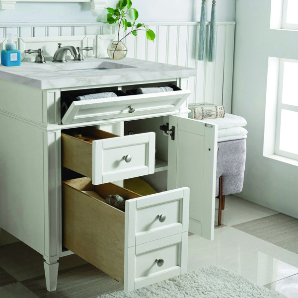 James Martin 655-V30-BW-3VSL Bright White Vanity w/ Victorian Silver Quartz Top