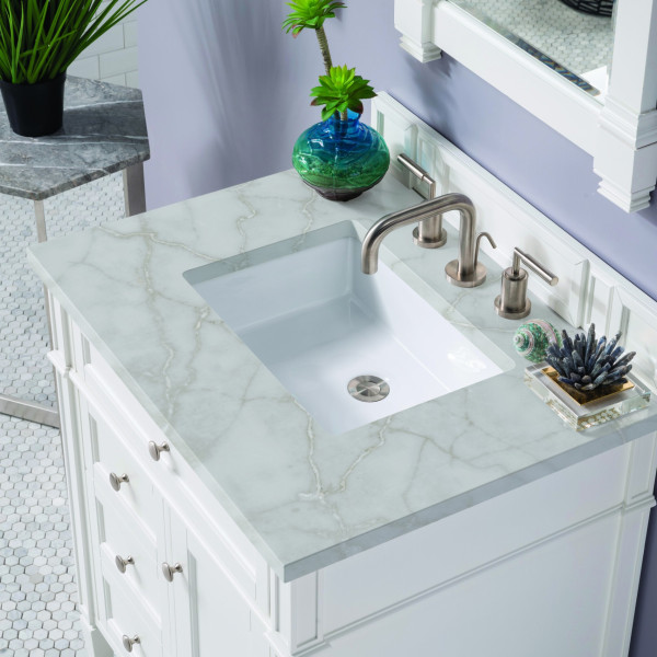James Martin 655-V30-BW-3VSL Bright White Vanity w/ Victorian Silver Quartz Top