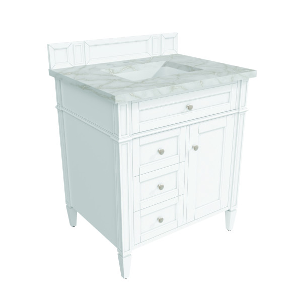 James Martin 655-V30-BW-3VSL Bright White Vanity w/ Victorian Silver Quartz Top