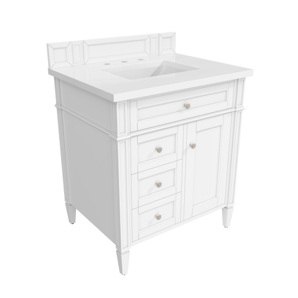 James Martin 655-V30-BW-3WZ Vanity Bright White With White Zeus Quartz Top