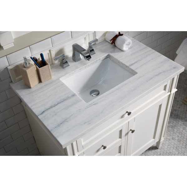 James Martin 655-V36-BW-3AF Bright White Single Vanity With Solid Surface Top