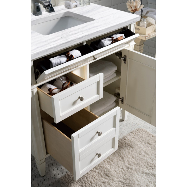 James Martin 655-V36-BW-3AF Bright White Single Vanity With Solid Surface Top