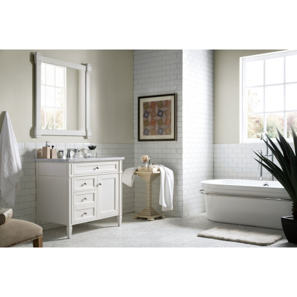 James Martin 655-V36-BW-3CARBright White Single Vanity With Carrara Marble Top