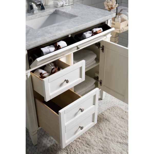 James Martin 655-V36-BW-3CARBright White Single Vanity With Carrara Marble Top