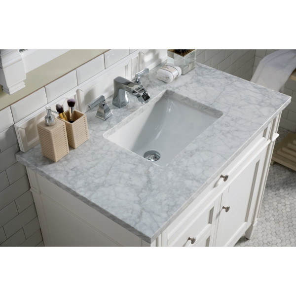 James Martin 655-V36-BW-3CARBright White Single Vanity With Carrara Marble Top