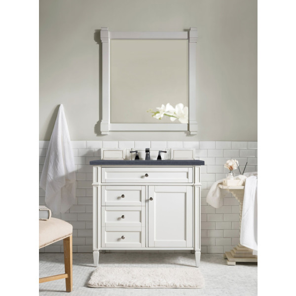 James Martin 655-V36-BW-3CSP Bright White Single Vanity With Charcoal Quartz Top