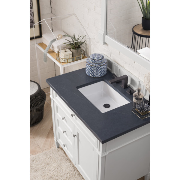 James Martin 655-V36-BW-3CSP Bright White Single Vanity With Charcoal Quartz Top