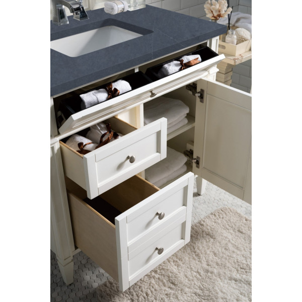 James Martin 655-V36-BW-3CSP Bright White Single Vanity With Charcoal Quartz Top