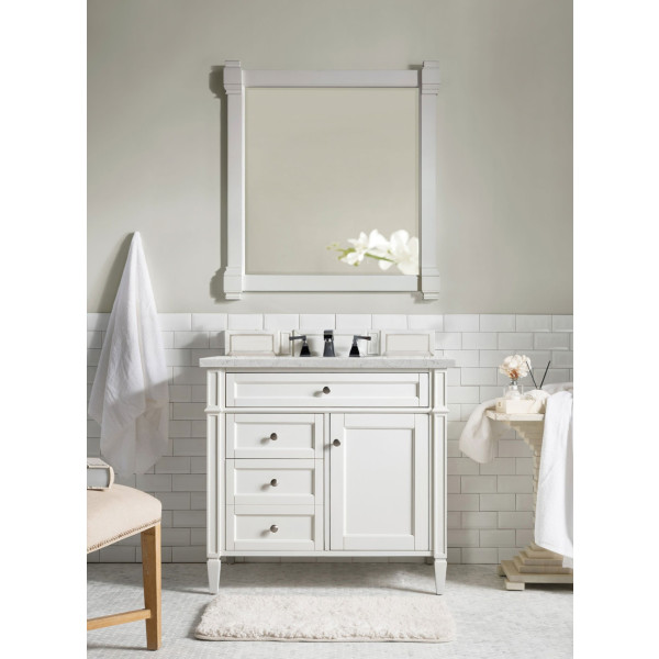 James Martin 655-V36-BW-3EJP Bright White Single Vanity With Pearl Quartz Top