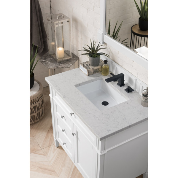 James Martin 655-V36-BW-3EJP Bright White Single Vanity With Pearl Quartz Top