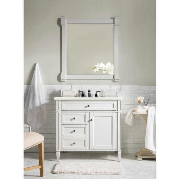James Martin 655-V36-BW-3EMR Bright White Single Vanity With Marfil Quartz Top