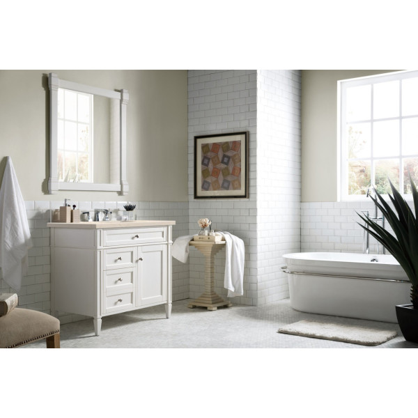 James Martin 655-V36-BW-3EMR Bright White Single Vanity With Marfil Quartz Top