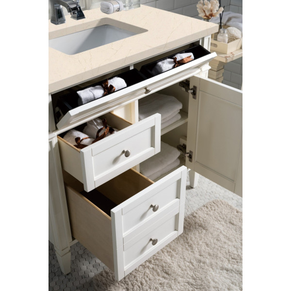 James Martin 655-V36-BW-3EMR Bright White Single Vanity With Marfil Quartz Top