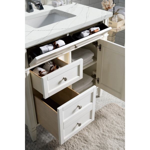 James Martin 655-V36-BW-3ENC Bright White Single Vanity With Noctis Quartz Top