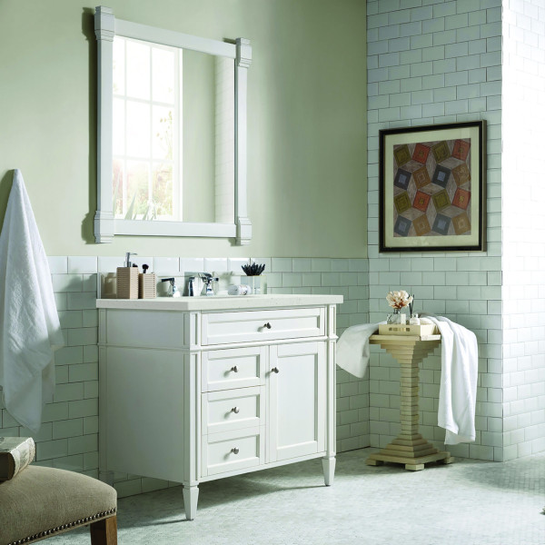 James Martin 655-V36-BW-3LDL Bright White  Single Vanity Lime Delight Quartz Top