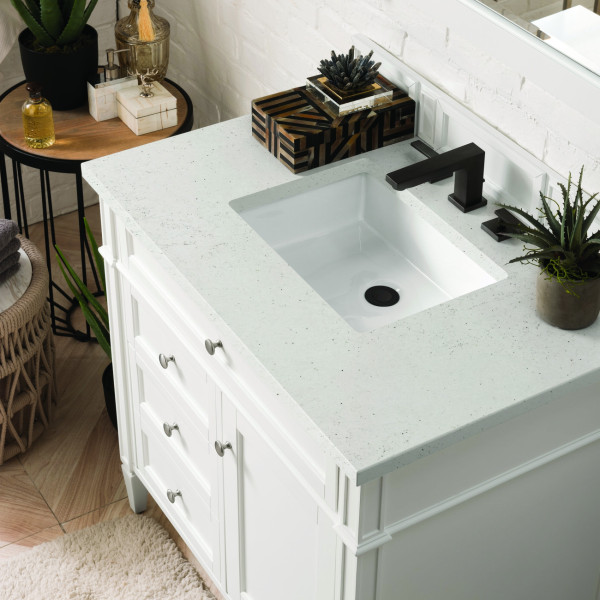 James Martin 655-V36-BW-3LDL Bright White  Single Vanity Lime Delight Quartz Top