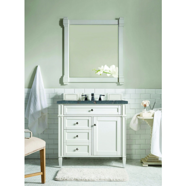 James Martin 655-V36-BW-3PBL Bright White Single Vanity Parisien Bleu Quartz Top