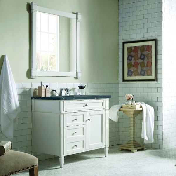James Martin 655-V36-BW-3PBL Bright White Single Vanity Parisien Bleu Quartz Top