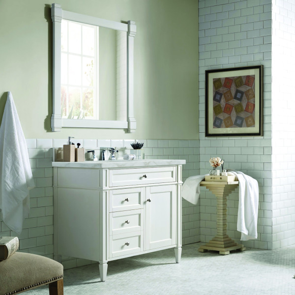 James Martin 655-V36-BW-3VSL Single Vanity White w/ Victorian Silver Quartz Top