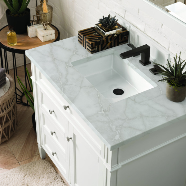 James Martin 655-V36-BW-3VSL Single Vanity White w/ Victorian Silver Quartz Top
